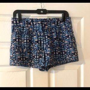 Blue indigo and pink geo patterned shorts